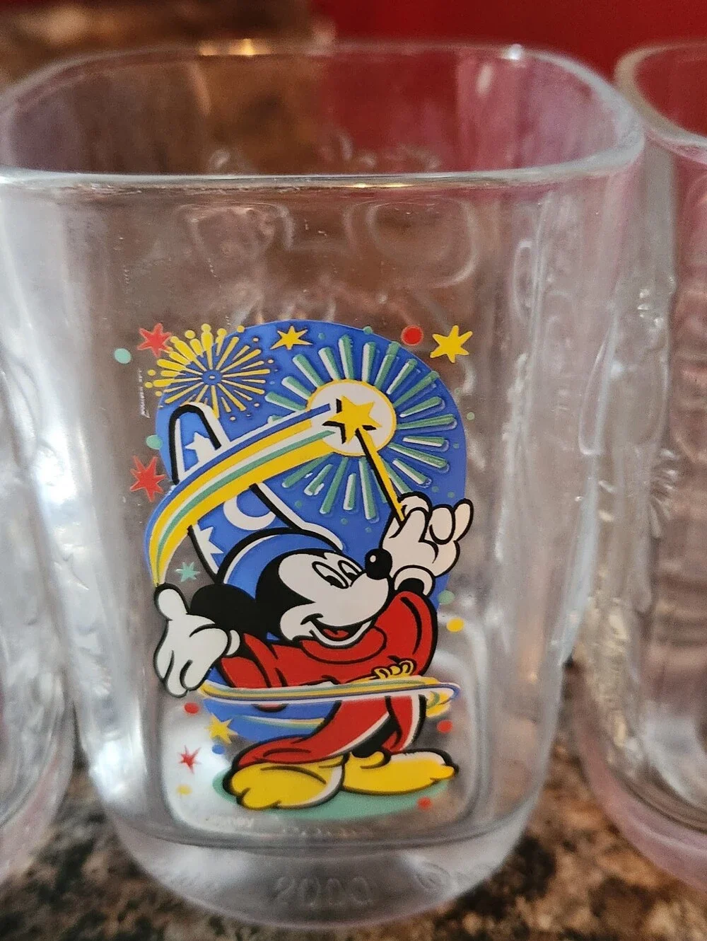 Disney Clear Glass Tumbler Set with Red, Yellow & Blue Character Artwork